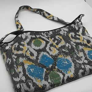 Whiting & Davis  Mesh Purse Bag Multi Color Graphic Flowers Design